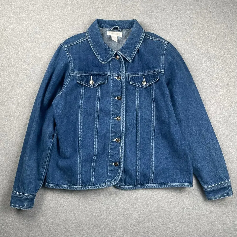 90s VTG Cherokee Denim Jacket Womens S Blue Jean Button Up Western Retro Preppy